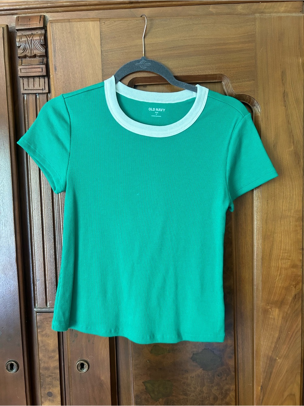 Old Navy Teal Ribbed Short-Sleeve Tee with White Trim